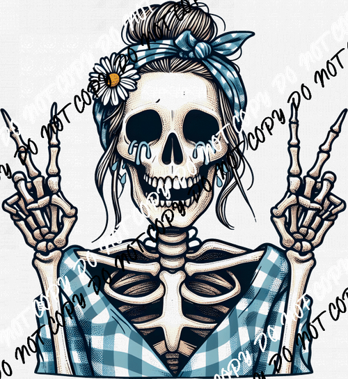 Peace Sign Skeleton Girl DTF Transfer - We Print U Press DTF Transfers