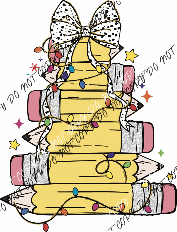 Pencil Tree Christmas DTF Transfer - We Print U Press DTF Transfers