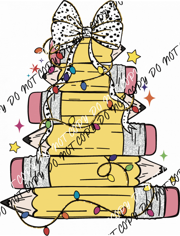 Pencil Tree Christmas DTF Transfer - We Print U Press DTF Transfers