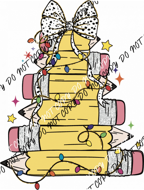Pencil Tree Christmas DTF Transfer - We Print U Press DTF Transfers