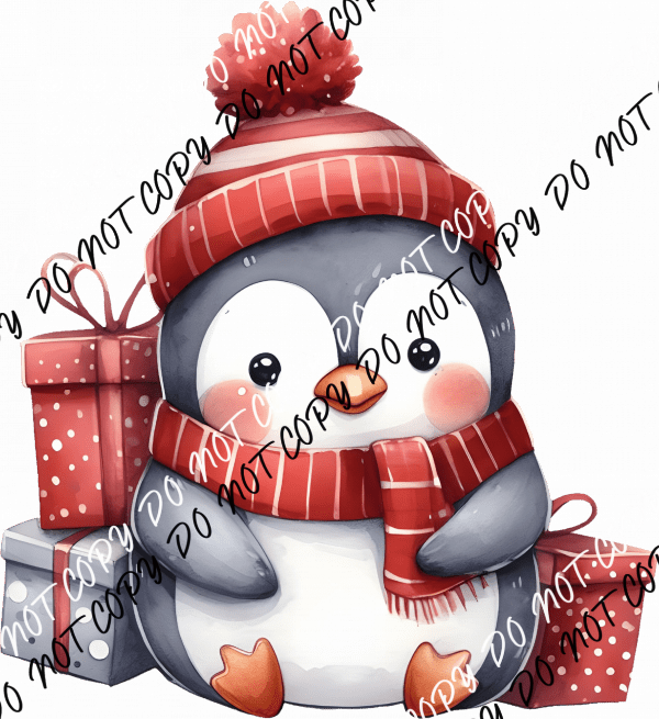 Penguin with Presents DTF Transfer - We Print U Press DTF Transfers