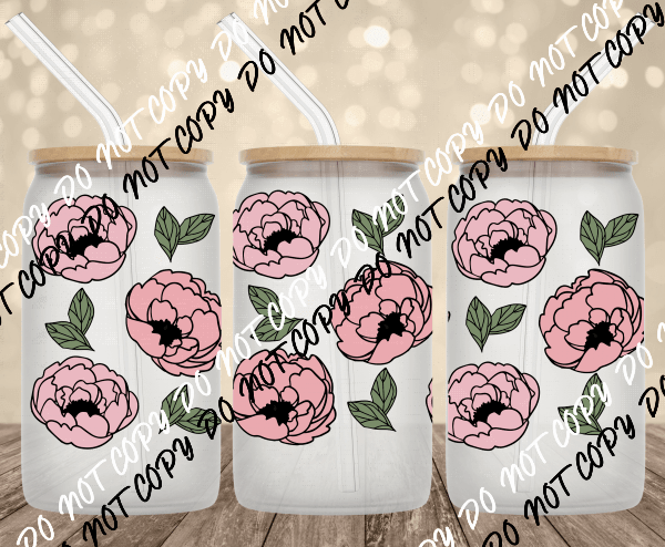 Peonies UV Transfer for 16 oz Glass Can - We Print U Press DTF Transfers