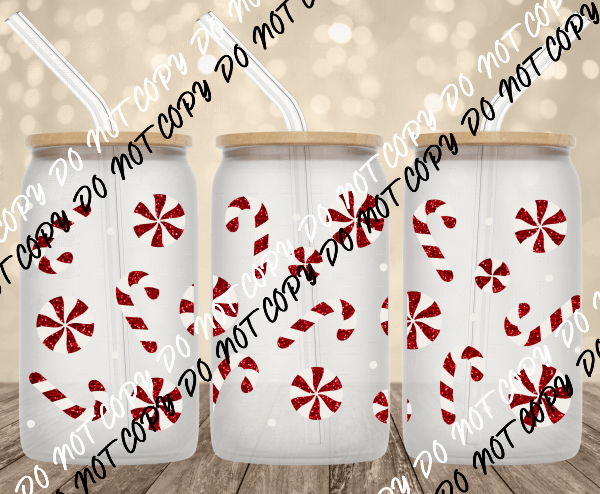 Peppermint Candy UV Transfer for 16 oz Glass Can - We Print U Press DTF Transfers