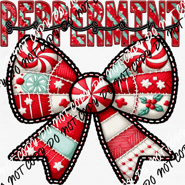 Peppermint Season Bow DTF Transfer - We Print U Press DTF Transfers