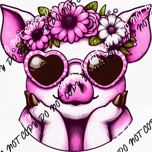 Pig with Heart Glasses DTF Transfer - We Print U Press DTF Transfers