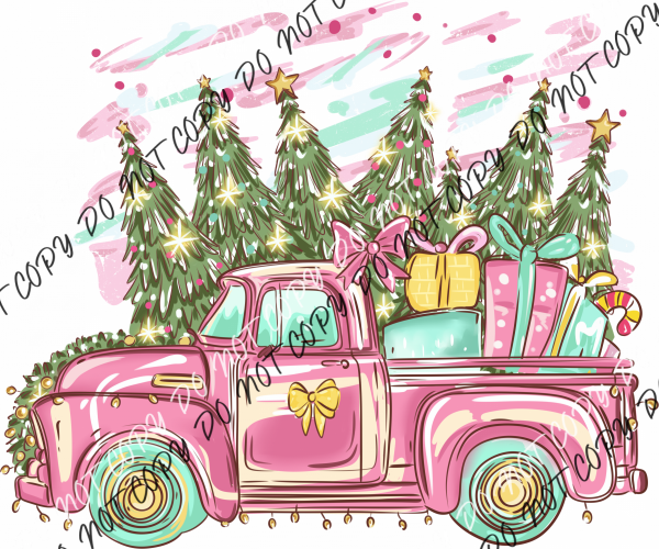 Pink Christmas Truck DTF Transfer RTP DTF Transfers