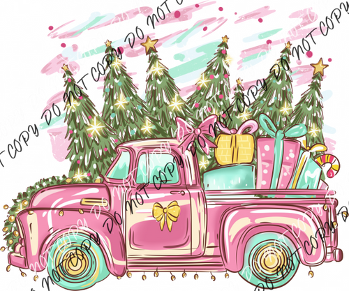 Pink Christmas Truck DTF Transfer RTP DTF Transfers