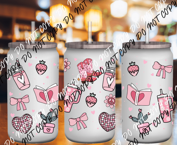 Pink Coquette Cowgirl UV Transfer for 16 oz Glass Can - We Print U Press DTF Transfers