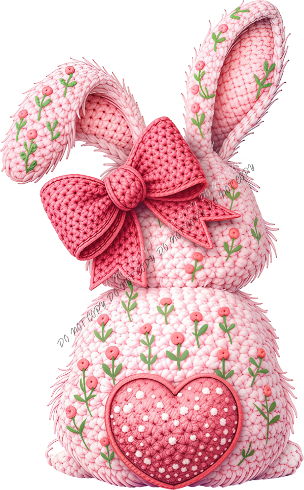 Pink Faux Yarn Crochet Bunny DTF Transfer RTP DTF Transfers