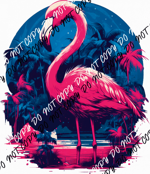 Pink Flamingo with Blue Night Sky DTF Transfer - We Print U Press DTF Transfers