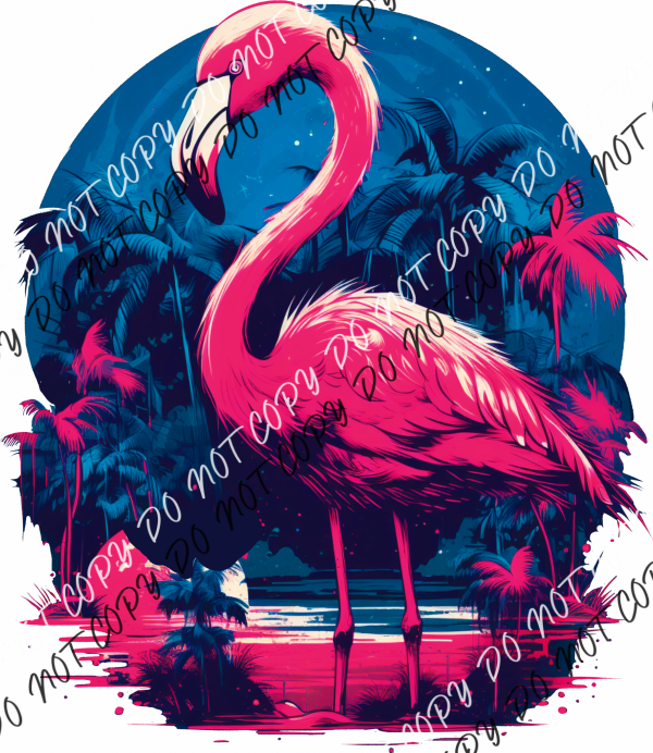 Pink Flamingo With Blue Night Sky Dtf Transfer Rtp Transfers