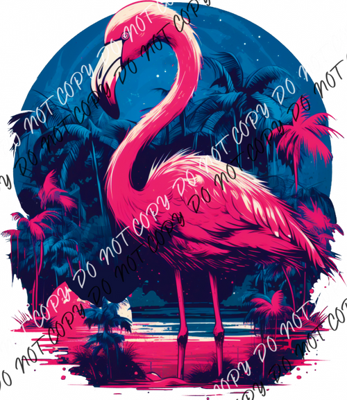 Pink Flamingo With Blue Night Sky Dtf Transfer Rtp Transfers