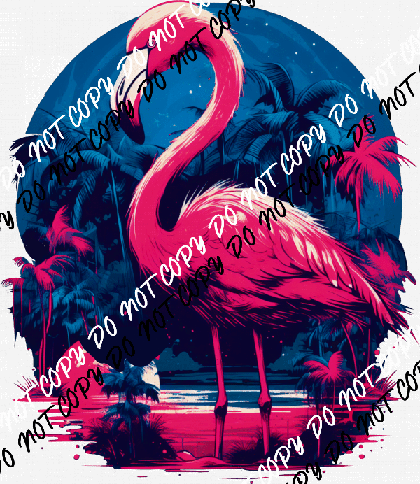 Pink Flamingo with Blue Night Sky DTF Transfer - We Print U Press DTF Transfers