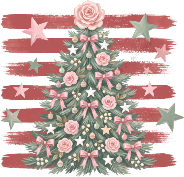 Pink Floral Christmas Tree DTF Transfer - RTP DTF Transfer