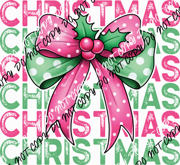 Pink & Green Polka Dot Christmas Bow DTF Transfer - We Print U Press DTF Transfers