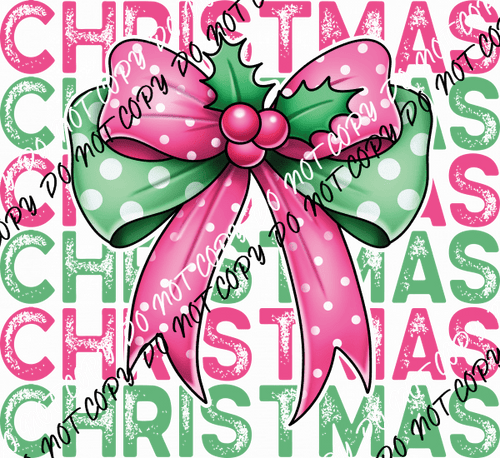 Pink & Green Polka Dot Christmas Bow DTF Transfer - We Print U Press DTF Transfers