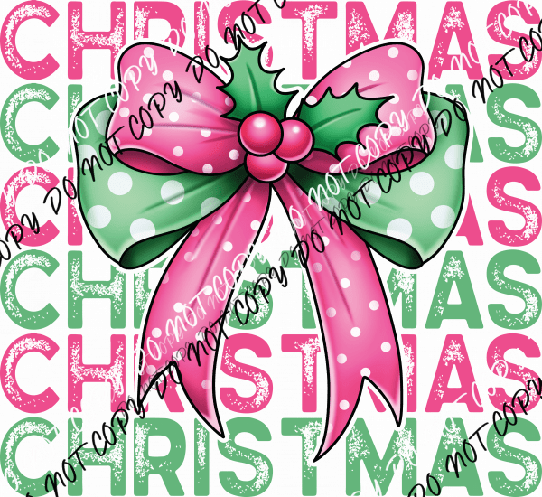 Pink & Green Polka Dot Christmas Bow DTF Transfer - We Print U Press DTF Transfers