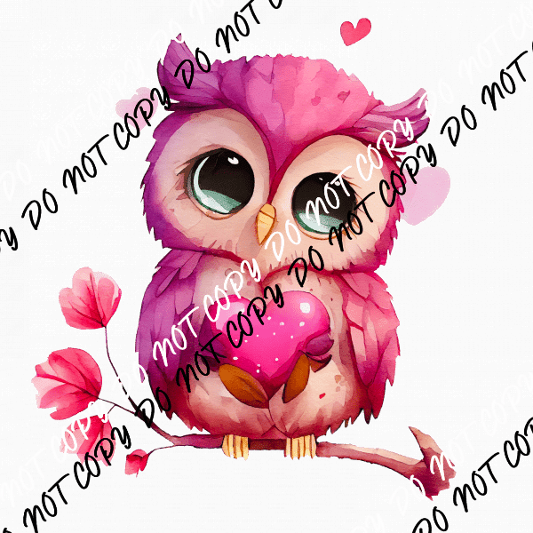 Pink Heart Baby Owl Watercolor DTF Transfer - We Print U Press DTF Transfers