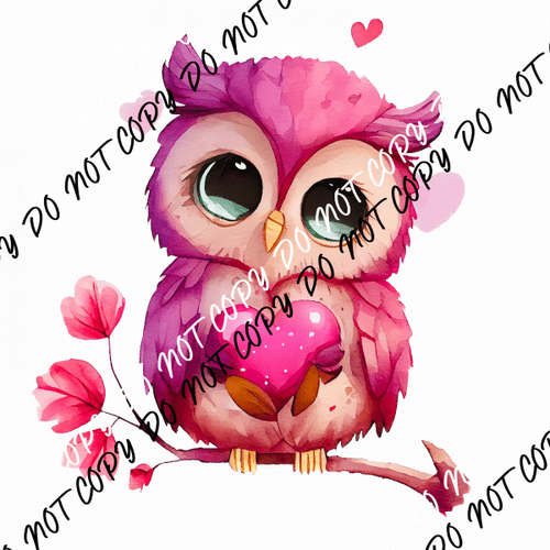 Pink Heart Baby Owl Watercolor DTF Transfer - We Print U Press DTF Transfers