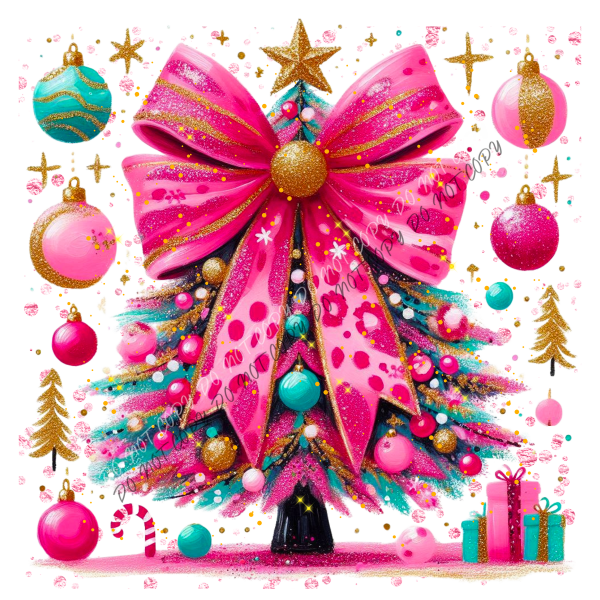 Pink Leopard Bow Christmas Tree DTF Transfer RTP DTF Transfers