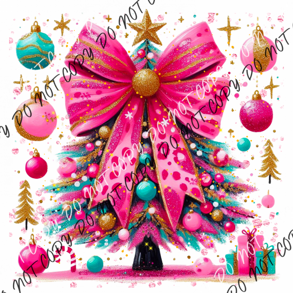 Pink Leopard Bow Christmas Tree DTF Transfer RTP DTF Transfers