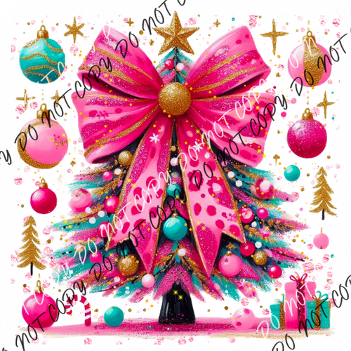 Pink Leopard Bow Christmas Tree DTF Transfer RTP DTF Transfers