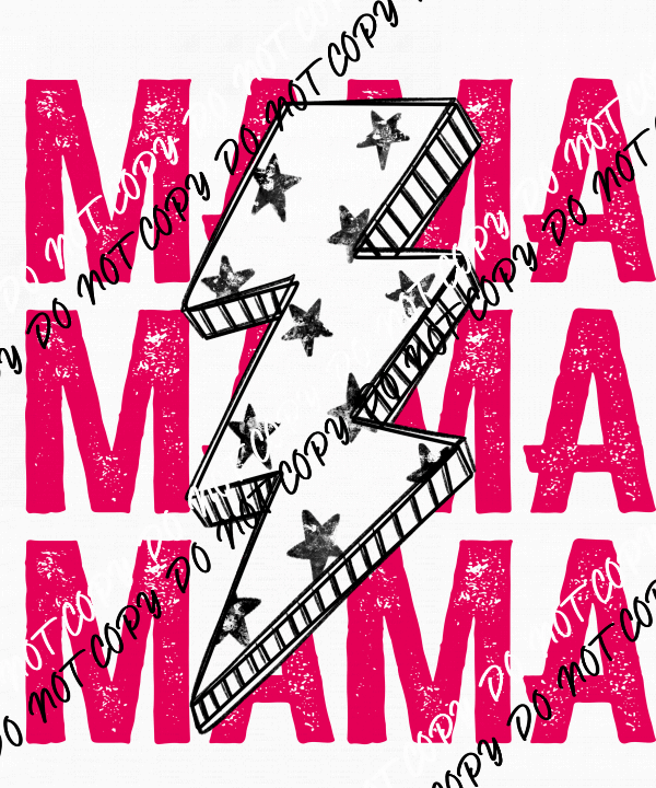 Pink Mama White Lightning Bolt Stars DTF Transfer - We Print U Press DTF Transfers