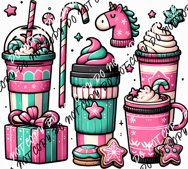 Pink Peppermint Unicorn DTF Transfer - We Print U Press DTF Transfers