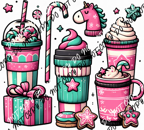 Pink Peppermint Unicorn DTF Transfer - We Print U Press DTF Transfers