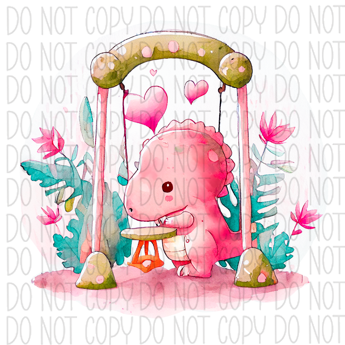 Pink Playground Baby Dinosaur Watercolor Dtf Transfer
