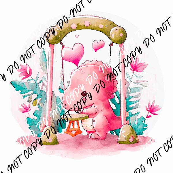 Pink Playground Baby Dinosaur Watercolor DTF Transfer - We Print U Press DTF Transfers