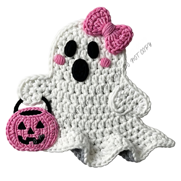 Pink Pumpkin Ghost Faux Yarn DTF Transfer RTP DTF Transfers