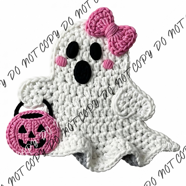 Pink Pumpkin Ghost Faux Yarn DTF Transfer RTP DTF Transfers
