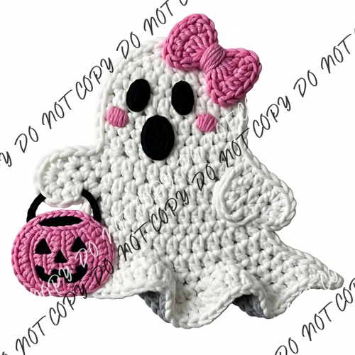 Pink Pumpkin Ghost Faux Yarn DTF Transfer RTP DTF Transfers