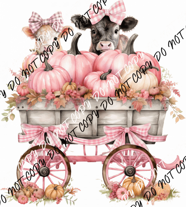 Pink Pumpkins with Cows DTF Transfer - We Print U Press DTF Transfers