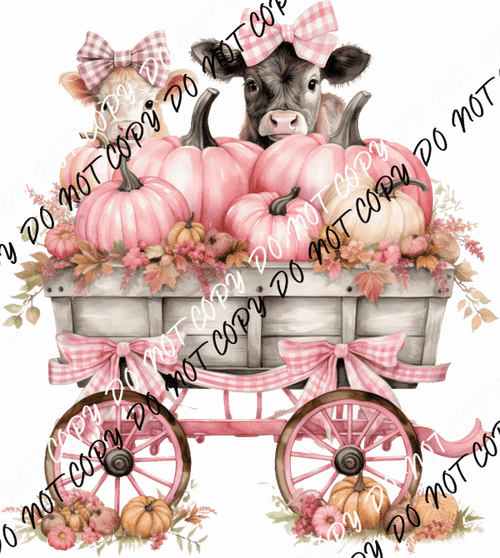 Pink Pumpkins with Cows DTF Transfer - We Print U Press DTF Transfers