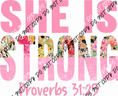 Pink Text Distressed Leopard She is Strong Proverbs 31:25 DTF Transfer - We Print U Press DTF Transfers