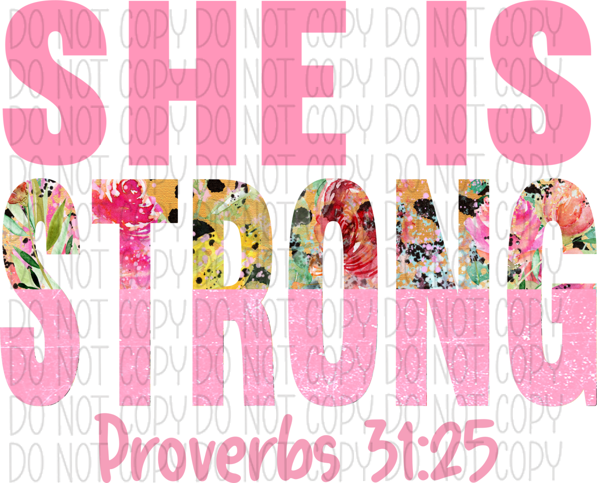 Pink Text Distressed Leopard She Is Strong Proverbs 31:25 Dtf Transfer