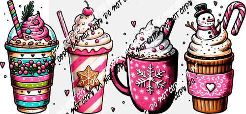 Pink Winter Drinks DTF Transfer - We Print U Press DTF Transfers