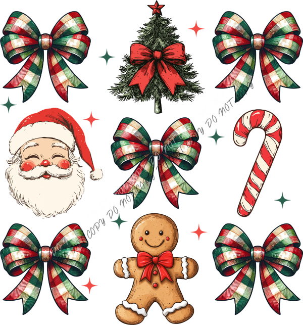 Plaid Coquette Bow Christmas Grid DTF Transfer RTP DTF Transfers
