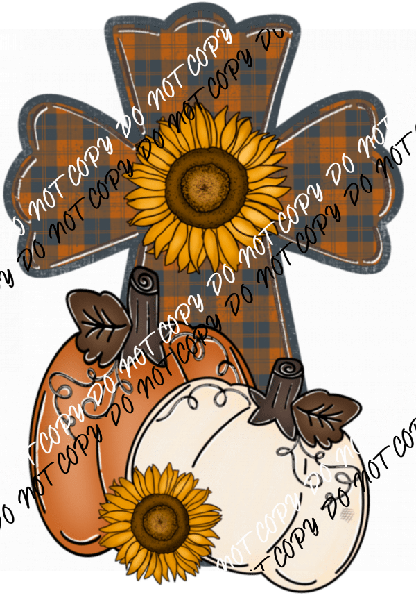 Plaid Fall Cross Pumpkins Sunflowers DTF Transfer - We Print U Press DTF Transfers