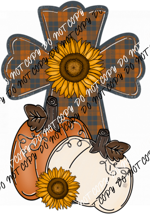 Plaid Fall Cross Pumpkins Sunflowers DTF Transfer - We Print U Press DTF Transfers