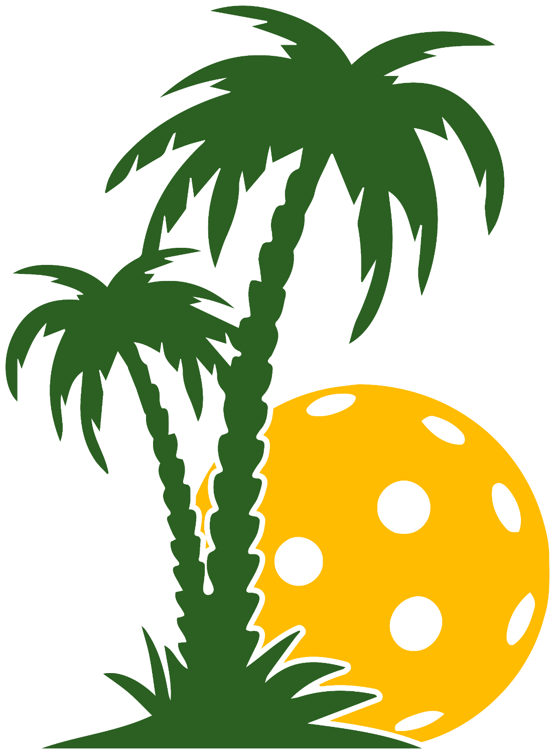 Tropical beach scene with palm trees and yellow polka dot beach ball ready to press dtf transfer