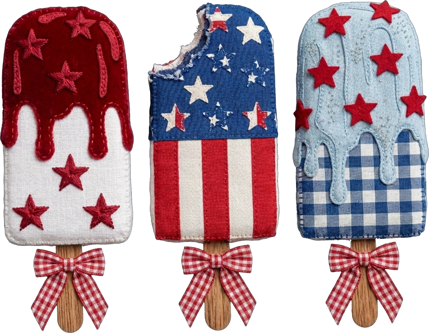 Three patriotic popsicle DTF transfers with red, white, blue stars and stripes ready to press dtf transfer
