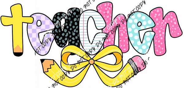 Preppy Teacher Pencil Bow DTF Transfer - We Print U Press DTF Transfers