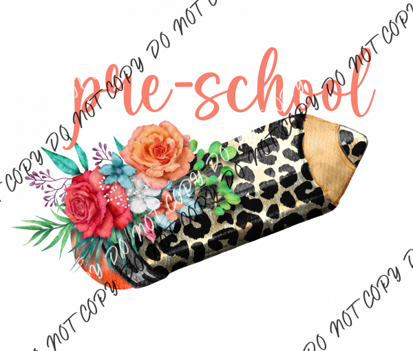 Preschool Leopard Pencil With Flowers Dtf Transfer Rtp Transfers