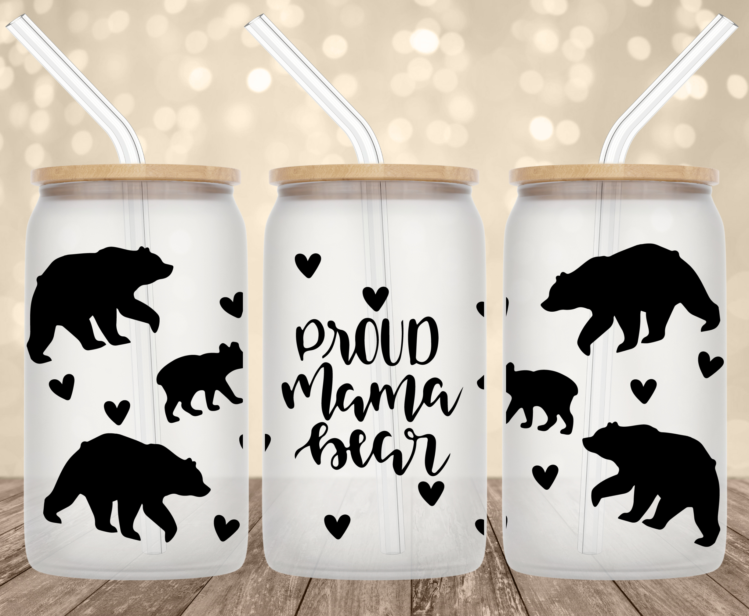 Proud Mama Bear UV Transfer for 16 oz Glass Can Tumblers