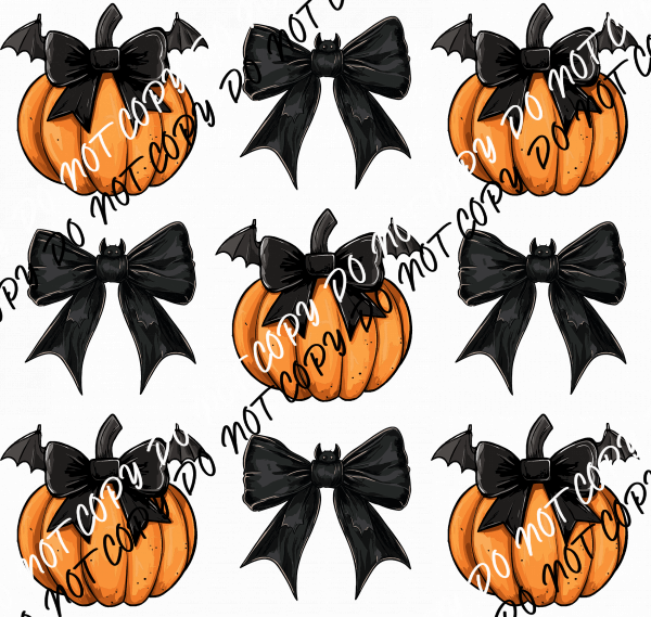 Pumpkin and Black Bat Coquette Bows Grid DTF Transfer - We Print U Press DTF Transfers