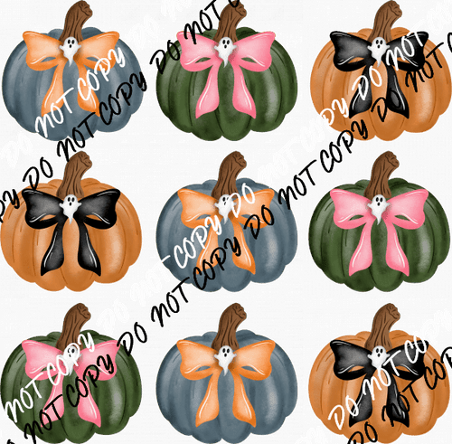 Pumpkin Ghost Bow Grid DTF Transfer - We Print U Press DTF Transfers