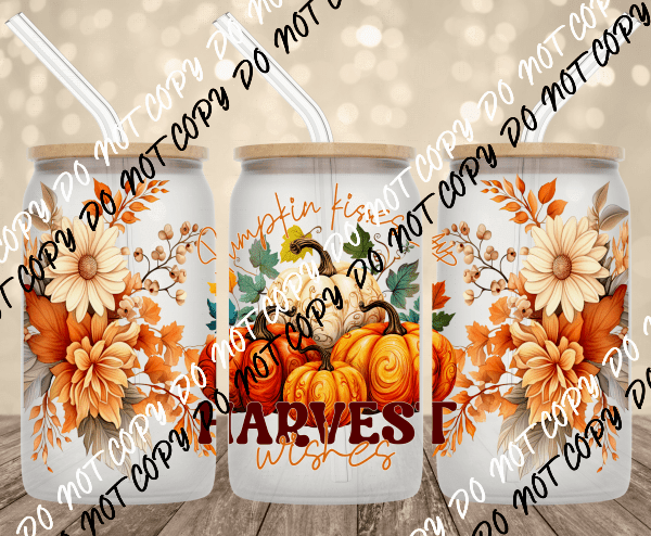 Pumpkin Kisses UV Transfer for 16 oz Glass Can - We Print U Press DTF Transfers